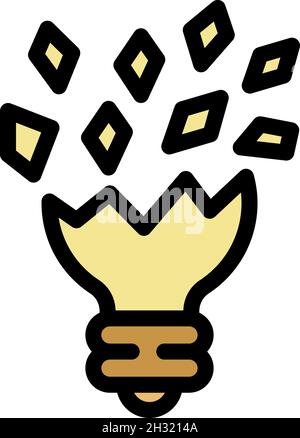 Cracked light bulb icon. Outline cracked light bulb vector icon color flat isolated Stock Vector