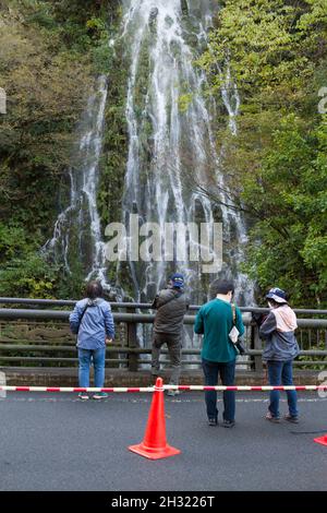 Kijimadaira , Nagano, Japan, 2021-24-10 , tourists watching theTarudaki (rare waterfall) or Taru Waterfall in Kijimadaira. It is a once a year event, Stock Photo