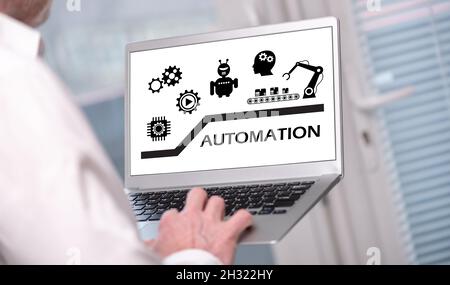 Automation concept shown on a laptop used by a man Stock Photo