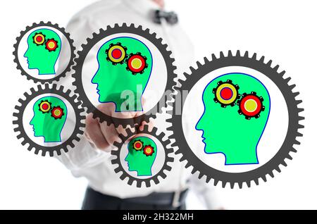 Brainstorming concept shown by a man in background Stock Photo