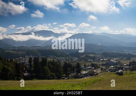 iiyama, Nagano, Japan, 2021-24-10 , View of mountains around  Togari onsen surroundings. Stock Photo