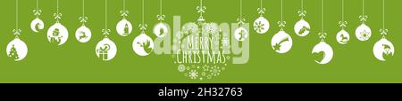eps vector with hanging baubles colored white on colored background with different abstract icons for christmas and winter time concepts, big snow fla Stock Vector