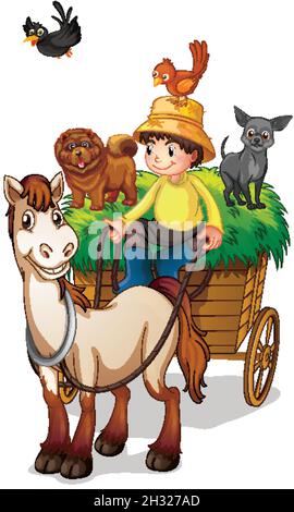 Horse carriage with farm animals illustration Stock Vector Image & Art ...
