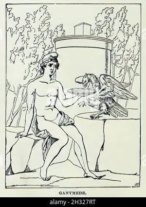 Scan of 19th-century vintage greek and roman mythology text in a workbook Stock Photo