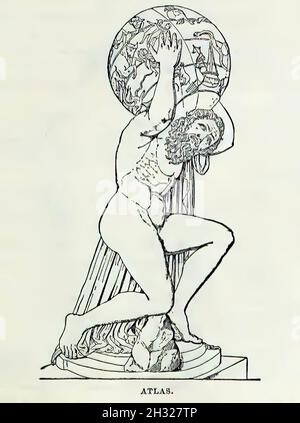 Scan of 19th-century vintage greek and roman mythology illustrations in a textbook Stock Photo