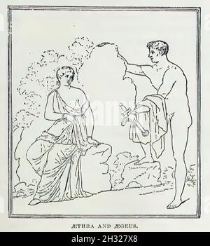 Scan of 19th-century vintage greek and roman mythology illustrations in a textbook Stock Photo
