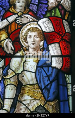 A stained glass window by Percy Bacon depicting Victory, St Peter's Church, Dunchurch, Warwickshire Stock Photo