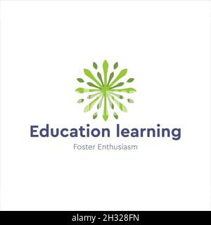 Modern green leaf flower logo vector symbol education  Stock Vector