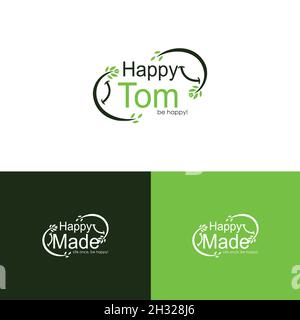Modern happy creative text with element leaf logo design Stock Vector