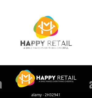 Happy Retail Smile colorful flat line logo design template Stock Vector
