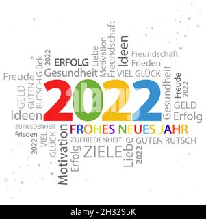 eps vector file with word cloud with new year 2022 greetings and white background Stock Vector