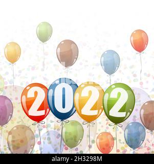 confetti and colored balloons with numbers for New Year 2022 Stock Vector