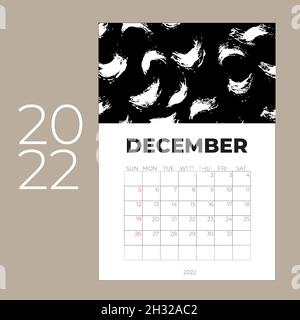 Desk calender 2022, December month template, Calendar 2022 template, planner, simple,  Stock Vector