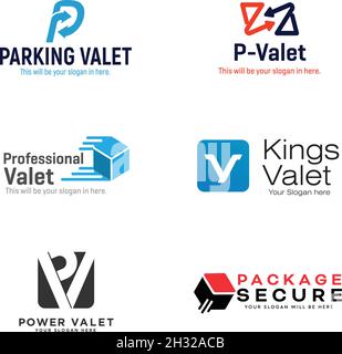 Set of letter initial P arrow fast parking service logo design Stock Vector