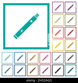 Electronic cigarette solid flat color icons with quadrant frames on white background Stock Vector