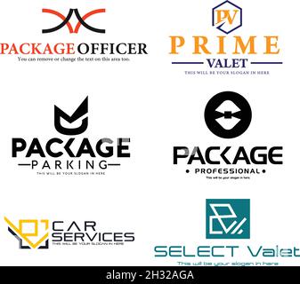 Modern car service parking valet icon letter initial logo design Stock Vector