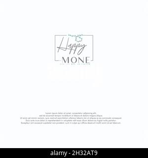 Modern handwritten lettering wedding boutique shop square leaf logo design Stock Vector
