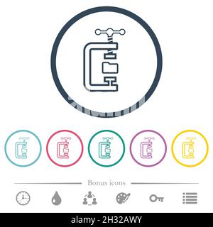Folder compression outline flat color icons in round outlines. 6 bonus icons included. Stock Vector