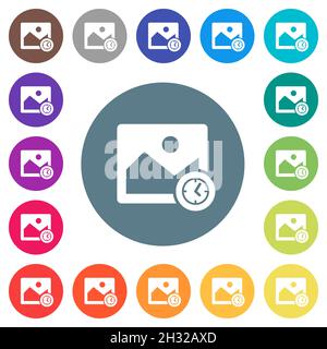 Image modified time alternate flat white icons on round color backgrounds. 17 background color variations are included. Stock Vector