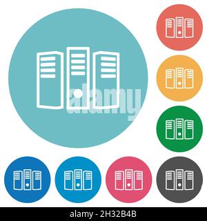 Server hosting outline flat white icons on round color backgrounds Stock Vector