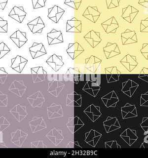set of seamless patterns with Festive envelope and paper inside. Greeting cards and letters. Ornament for decoration and printing on fabric. Design el Stock Vector