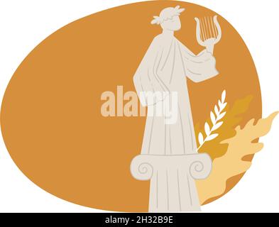 Ancient greek statue with harp and laurel wreath Stock Vector