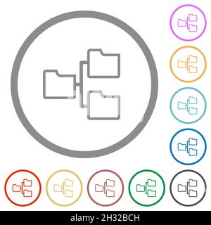 Shared folders outline flat color icons in round outlines on white background Stock Vector