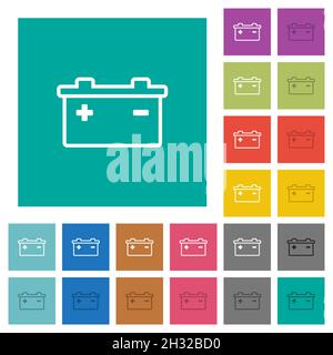 Accumulator outline multi colored flat icons on plain square backgrounds. Included white and darker icon variations for hover or active effects. Stock Vector