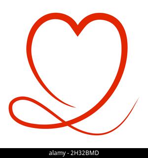 Red heart is a calligraphic sketch in the style of doodles for a romantic Valentines Day greeting card Stock Vector