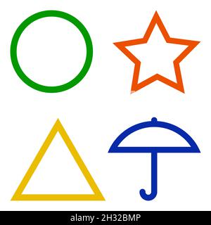 Game squid green circle red triangle yellow star blue umbrella symbol stock illustration Stock Vector