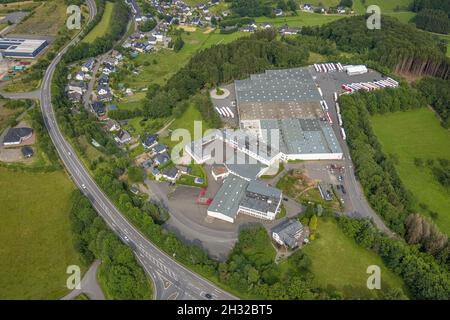 Aerial photograph, Heuel Logistik warehouse, Alte Dorfstraße, Germinghausen, Drolshagen, Sauerland, North Rhine-Westphalia, Germany, DE, Europe, freig