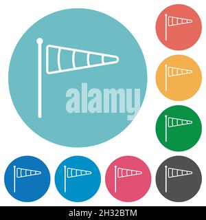 Windsock indicator outline flat white icons on round color backgrounds Stock Vector