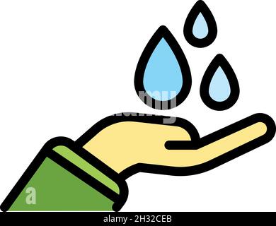Palm and drops icon. Outline palm and drops vector icon color flat isolated Stock Vector