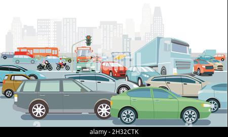 Cars on the intersection, illustration Stock Vector