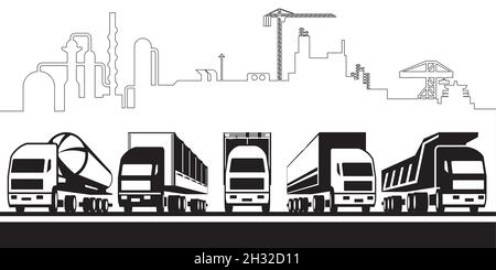 Trucks for different industries - vector illustration Stock Vector