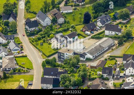 Aerial photograph, company premises IPE Industrial Projects und Engineering GmbH, Am Bogen, Iseringhausen, Drolshagen, Sauerland, North Rhine-Westphal Stock Photo
