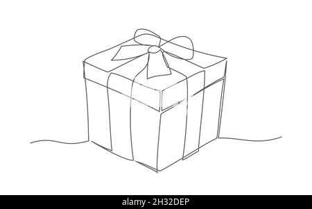 Gift box - a lined drawing. Vector illustration continuous line