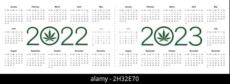 Marijuana calendar for 2022 and 2023 year. Medical Cannabis. Simple