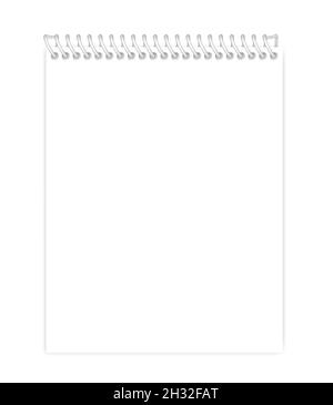 Wire bound empty white note book template. Blank page mockup. Top spiral notebook letter paper format. Vector mock-up Stock Vector