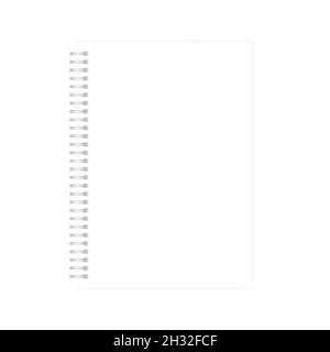 Wire bound empty white A4 note book template. Blank page mock-up. Light silver spiral notebook realistic vector mockup Stock Vector
