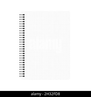 Wire bound A4 note book with squared sheets template. Side black spiral notebook isolated on white background vector mockup Stock Vector