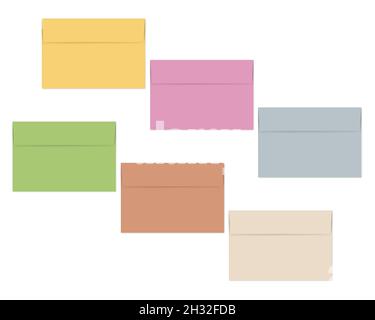 Set of colored paper envelopes isolated on white background. Vector mock-up for design Stock Vector