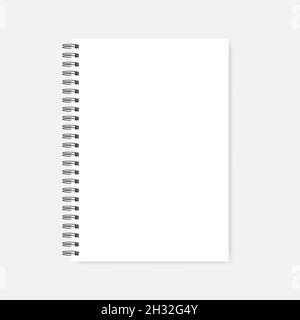 Spiral blank notebook, realistic vector mock-up. Wire bound empty white A4 notepad template Stock Vector