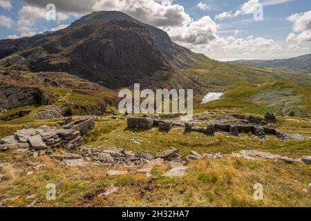 The Barrack buildings  in  the Prince of Wales slate quarry Cwm Pennant on the edge of Snowdonia National Park Stock Photo