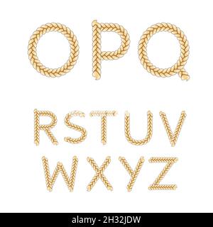 Alphabet from braids, letters from A to N. Isolated vector objects on ...