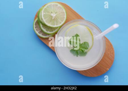 top view of fresh lime juice on table  Stock Photo