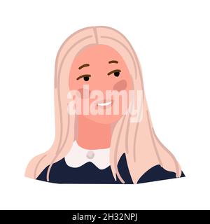 Blond girl avatar. Face of a student, schoolgirl. Isolated on a white background. Cartoon style. Vector illustration Stock Vector