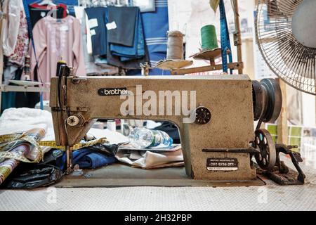 Urla, Turkey - September, 2021: Vintage brother brand sewing machine in a tailor shop. Stock Photo