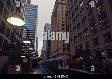 October 22, 2020- Chicago Subway, Quincy station Stock Photo