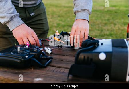 Close up of a blured man testing the drone. Stock Photo